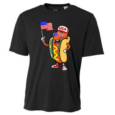 Patriotic Hot Dog American Flag USA Funny 4th Of July Fourth Cooling Performance Crew T-Shirt