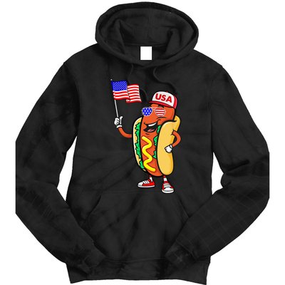 Patriotic Hot Dog American Flag USA Funny 4th Of July Fourth Tie Dye Hoodie