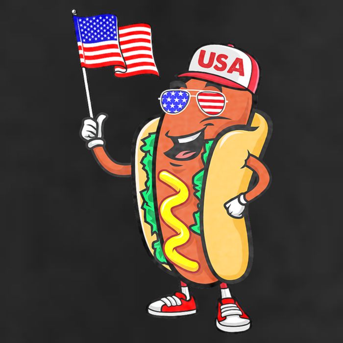 Patriotic Hot Dog American Flag Usa Funny 4th Of July Fourth 7 Panel Mesh Trucker Snapback Hat