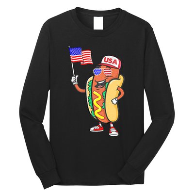 Patriotic Hot Dog American Flag Usa Funny 4th Of July Fourth Long Sleeve Shirt