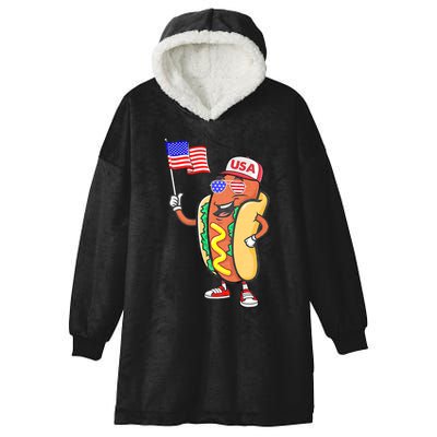 Patriotic Hot Dog American Flag Usa Funny 4th Of July Fourth Hooded Wearable Blanket