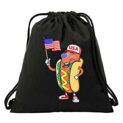 Patriotic Hot Dog American Flag Usa Funny 4th Of July Fourth Drawstring Bag