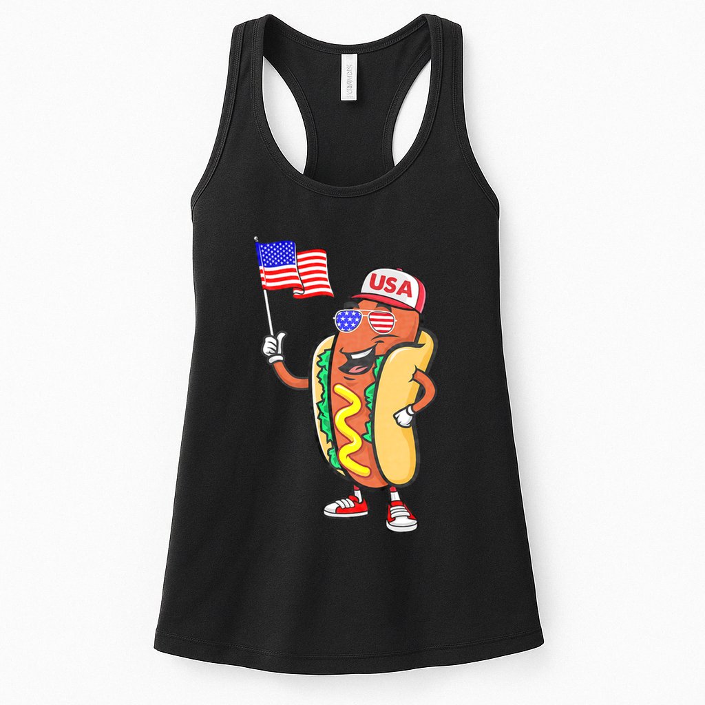 Patriotic Hot Dog American Flag Usa Funny 4th Of July Fourth Womens Tank Top