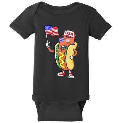 Patriotic Hot Dog American Flag Usa Funny 4th Of July Fourth Baby Bodysuit