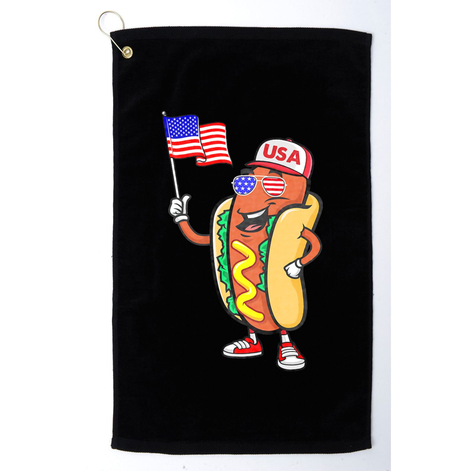Patriotic Hot Dog American Flag Usa Funny 4th Of July Fourth Golf Towel