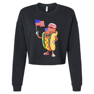 Patriotic Hot Dog American Flag Usa Funny 4th Of July Fourth Cropped Pullover Crew