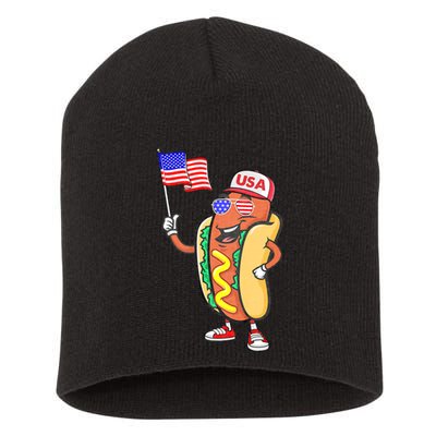 Patriotic Hot Dog American Flag Usa Funny 4th Of July Fourth Short Acrylic Beanie