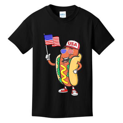 Patriotic Hot Dog American Flag Usa Funny 4th Of July Fourth Kids T-Shirt