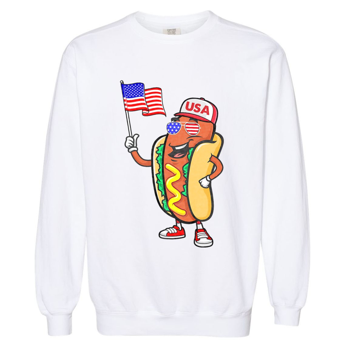 Patriotic Hot Dog American Flag Usa Funny 4th Of July Fourth Garment-Dyed Sweatshirt