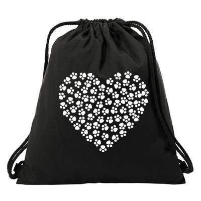Pawprint Heart Dog Lover Drawstring Bag