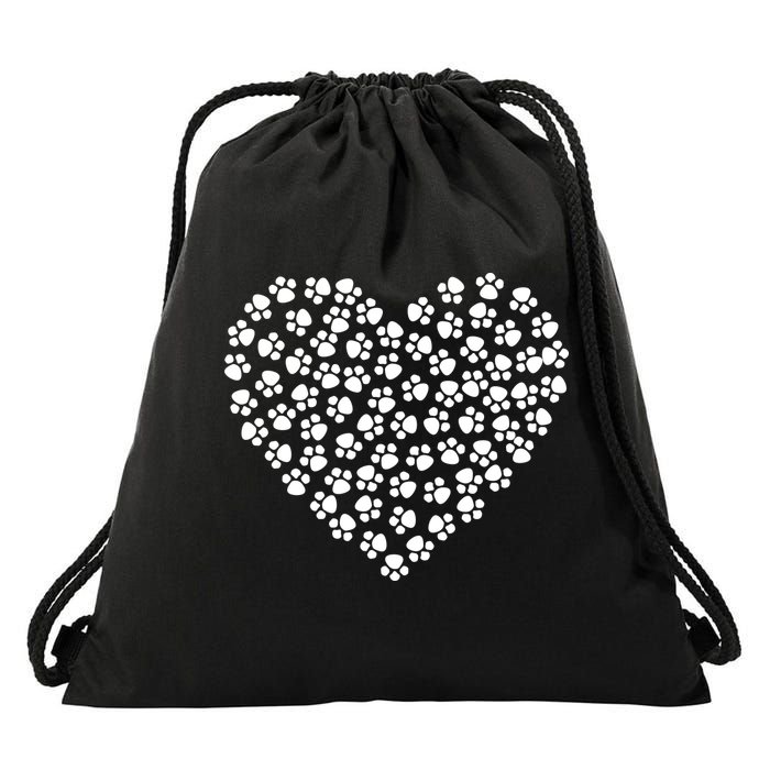 Pawprint Heart Dog Lover Drawstring Bag