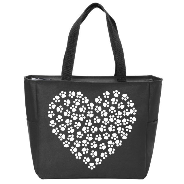 Pawprint Heart Dog Lover Zip Tote Bag