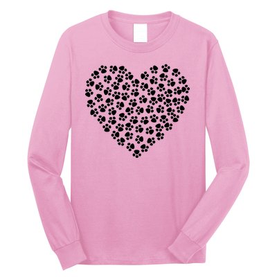 Pawprint Heart Dog Lover Long Sleeve Shirt