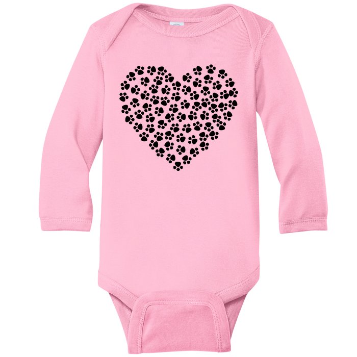 Pawprint Heart Dog Lover Baby Long Sleeve Bodysuit