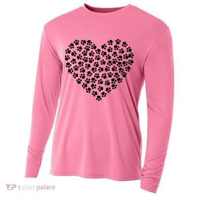 Pawprint Heart Dog Lover Cooling Performance Long Sleeve Crew