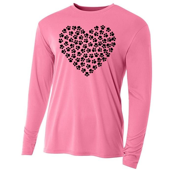 Pawprint Heart Dog Lover Cooling Performance Long Sleeve Crew