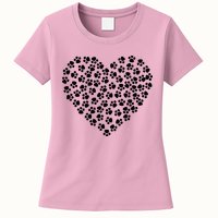 Pawprint Heart Dog Lover Womens T-Shirt