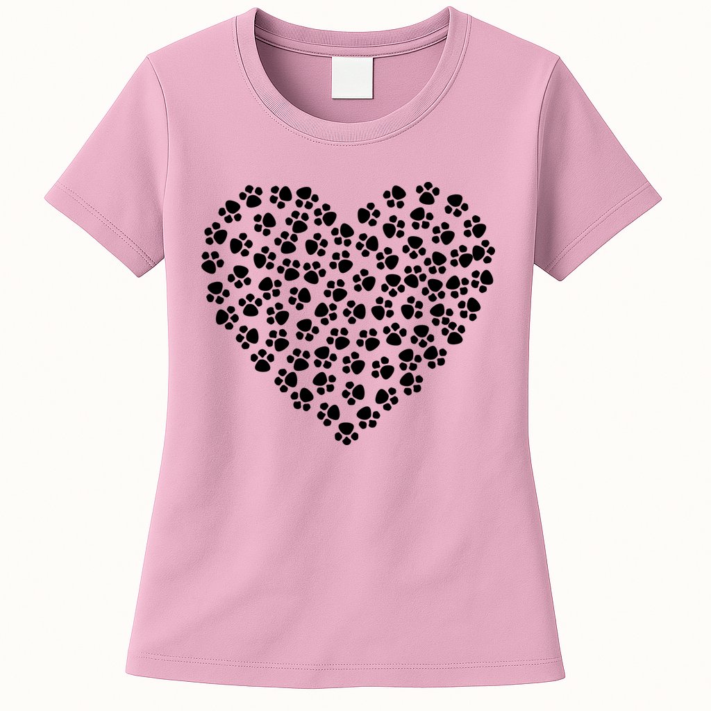 Pawprint Heart Dog Lover Womens T-Shirt