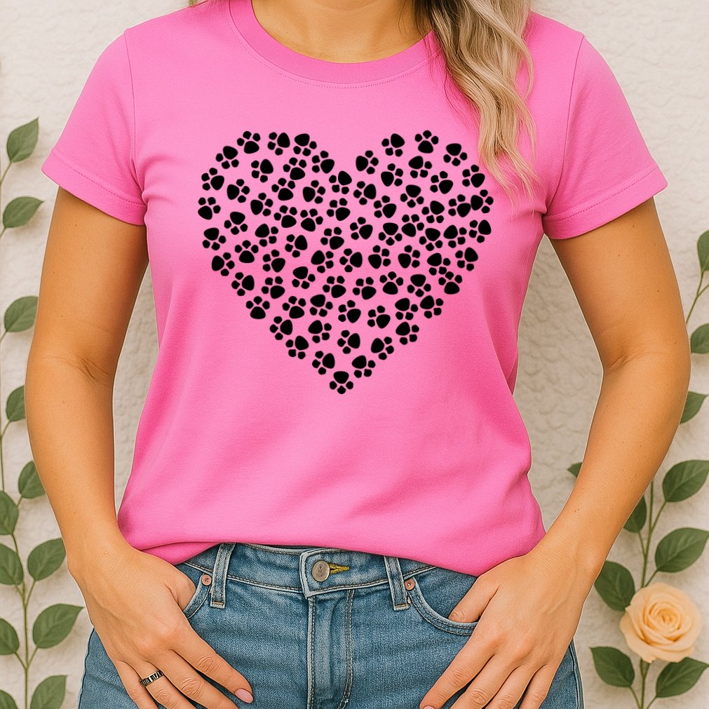 Pawprint Heart Dog Lover Womens T-Shirt