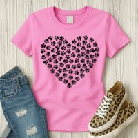 Pawprint Heart Dog Lover Womens T-Shirt