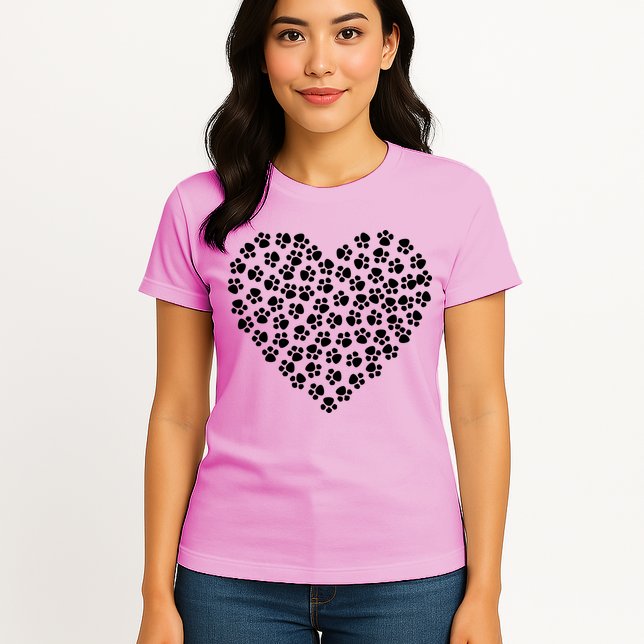 Pawprint Heart Dog Lover Womens T-Shirt