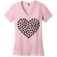 Pawprint Heart Dog Lover Women's V-Neck T-Shirt