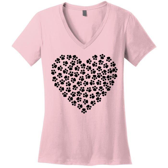 Pawprint Heart Dog Lover Women's V-Neck T-Shirt