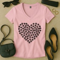 Pawprint Heart Dog Lover Women's V-Neck T-Shirt