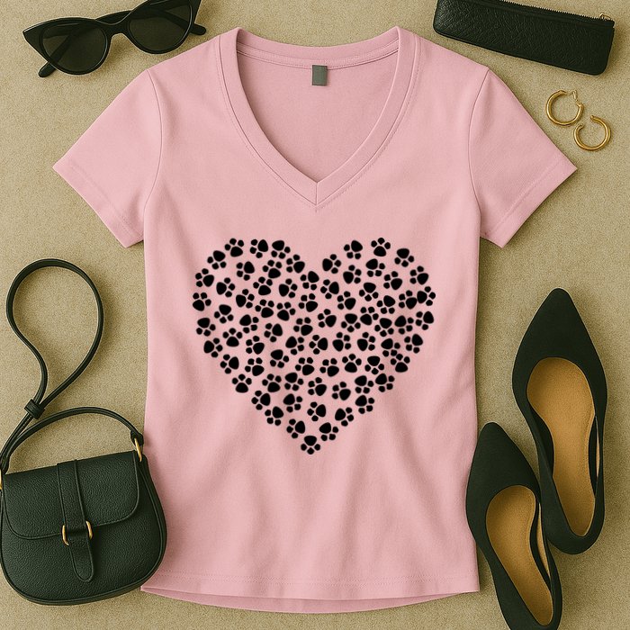 Pawprint Heart Dog Lover Women's V-Neck T-Shirt