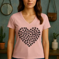Pawprint Heart Dog Lover Women's V-Neck T-Shirt