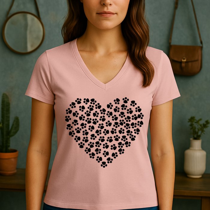Pawprint Heart Dog Lover Women's V-Neck T-Shirt