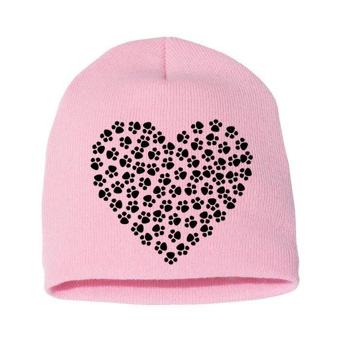 Pawprint Heart Dog Lover Short Acrylic Beanie