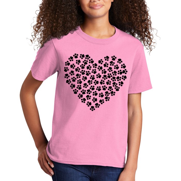 Pawprint Heart Dog Lover Kids T-Shirt