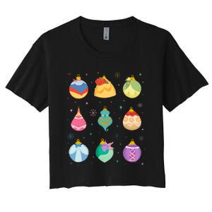 Princess Holiday Enchanting Christmas Ornaments Women's Crop Top Tee