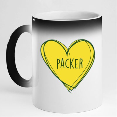 Packers Heart Football Team Touchdown 11oz Black Color Changing Mug