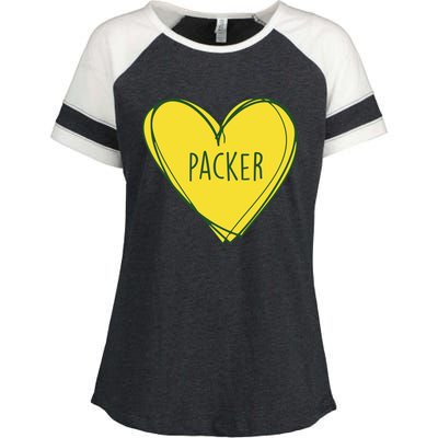 Packers Heart Football Team Touchdown Enza Ladies Jersey Colorblock Tee