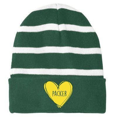 Packers Heart Football Team Touchdown Striped Beanie with Solid Band