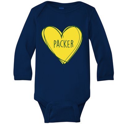 Packers Heart Football Team Touchdown Baby Long Sleeve Bodysuit