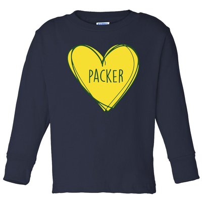 Packers Heart Football Team Touchdown Toddler Long Sleeve Shirt