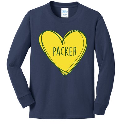 Packers Heart Football Team Touchdown Kids Long Sleeve Shirt