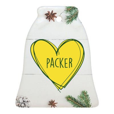 Packers Heart Football Team Touchdown Ceramic Bell Ornament