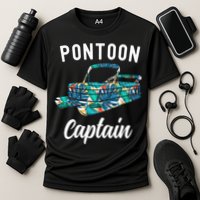 Pontoon Hawaiian Funny Pontoon Boat Captain Cooling Performance Crew T-Shirt