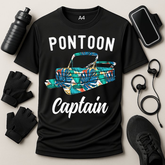 Pontoon Hawaiian Funny Pontoon Boat Captain Cooling Performance Crew T-Shirt