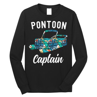 Pontoon Hawaiian Funny Pontoon Boat Captain Long Sleeve Shirt