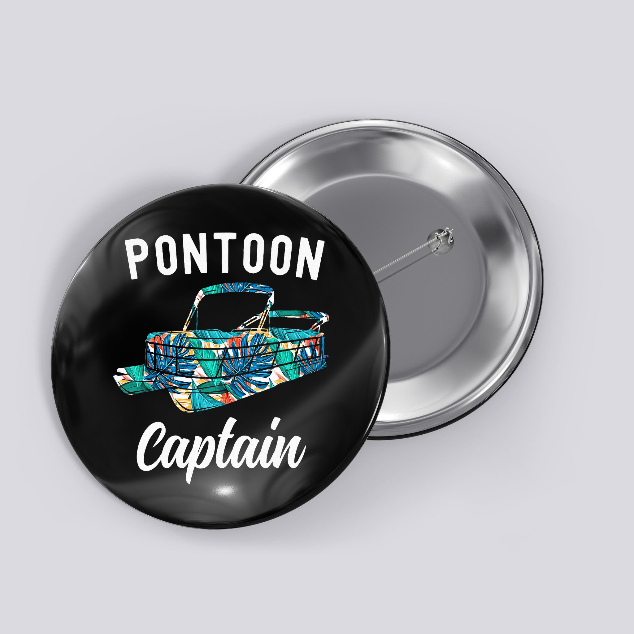 Pontoon Hawaiian Funny Pontoon Boat Captain Button