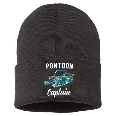 Pontoon Hawaiian Funny Pontoon Boat Captain Sustainable Knit Beanie