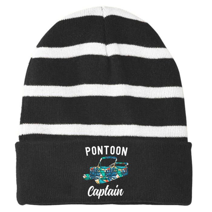 Pontoon Hawaiian Funny Pontoon Boat Captain Striped Beanie with Solid Band