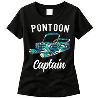 Pontoon Hawaiian Funny Pontoon Boat Captain Womens T-Shirt