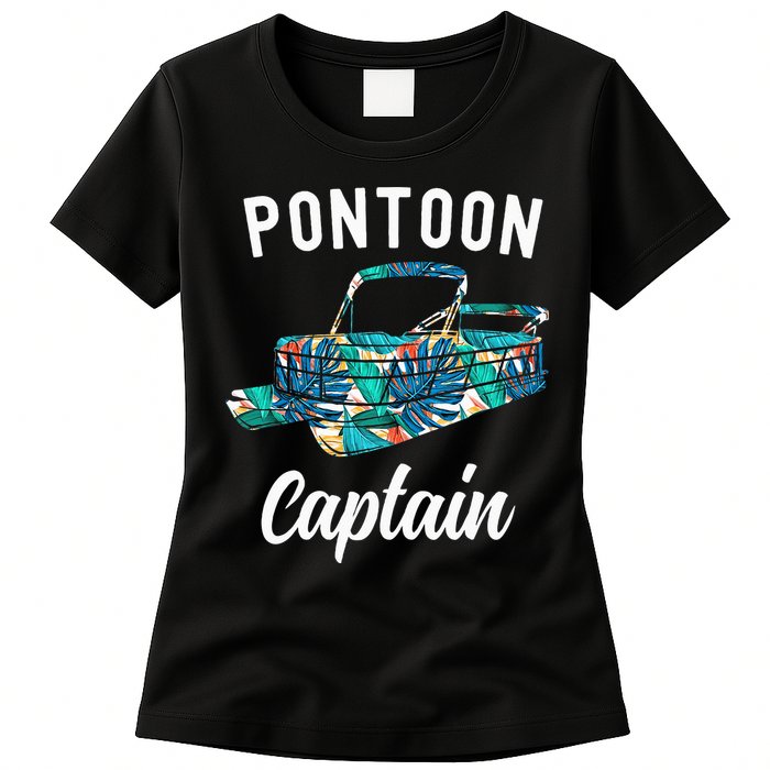 Pontoon Hawaiian Funny Pontoon Boat Captain Womens T-Shirt