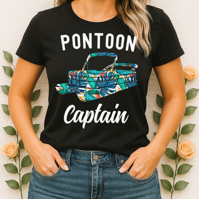Pontoon Hawaiian Funny Pontoon Boat Captain Womens T-Shirt